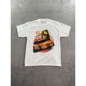 Tony Stewart Shirt Men Large White Graphic Logo Hanes Beefy T Chase Crew Neck